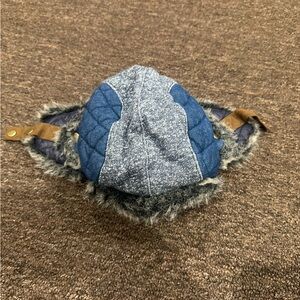 EUC Rising Star infant baby bomber Quilted Blue Faux-Fur Trapper Hat Ear Flaps